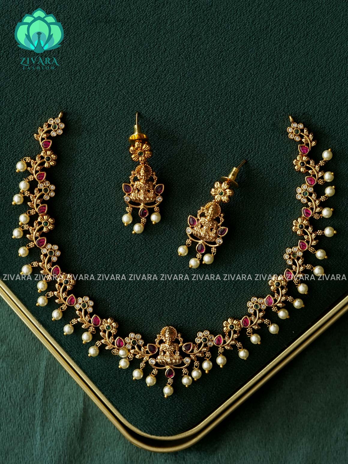 Temple neckwear - Traditional south indian premium neckwear with earrings- Zivara Fashion- latest jewellery design