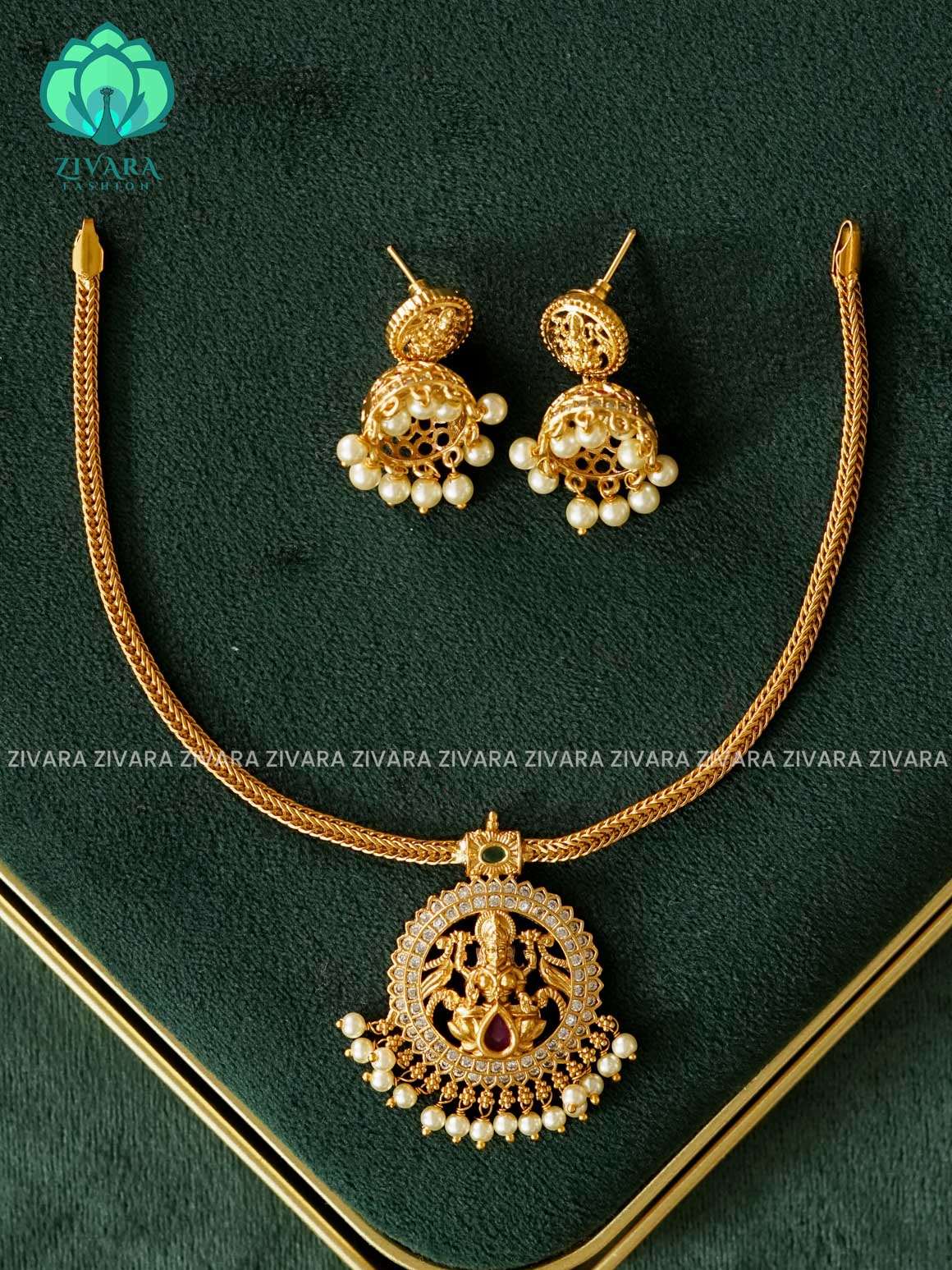 FLEXIBLE CHIAN TEMPLE PENDANT- Traditional south indian premium neckwear with earrings- Zivara Fashion- latest jewellery design