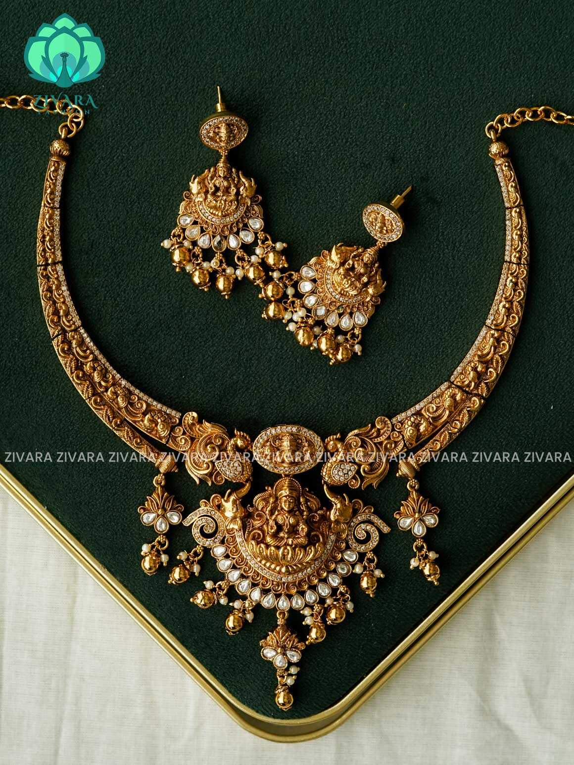 Akshayam- bridal temple hasli neckwear -Traditional south indian premium neckwear with earrings- Zivara Fashion- latest jewellery design