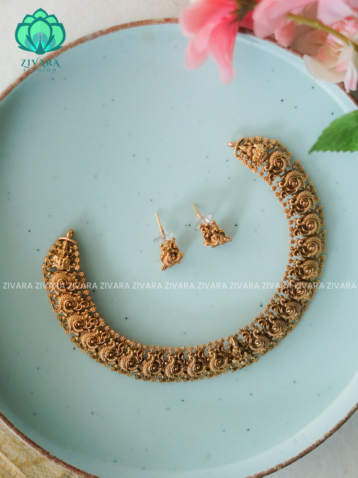 Annapakshi no stone -Trending NORMAL MATTE neckwear with earrings- Zivara Fashion- latest jewellery design