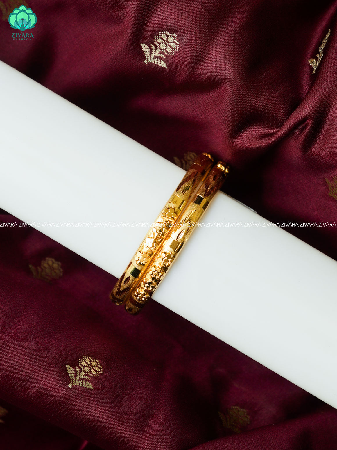 2 PIECE FLORAL GOLD LOOK ALIKE KIDS EXCLUSIVE BANGLES - ZIVARA FASHION