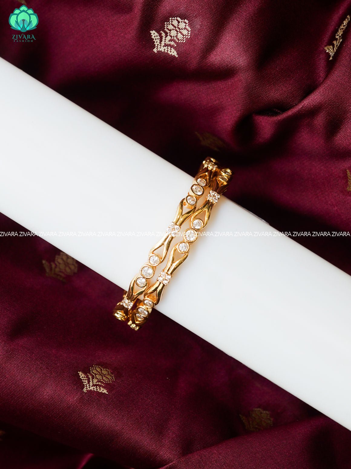 2 PIECE WHITE STONE GOLD LOOK ALIKE KIDS EXCLUSIVE BANGLES - ZIVARA FASHION