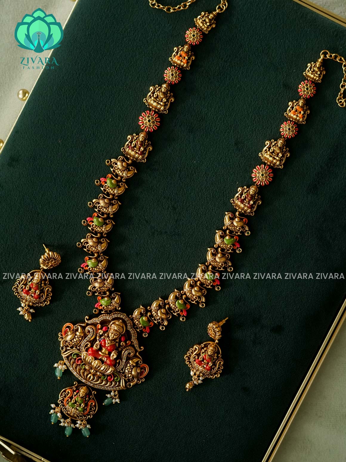 MADHURYA - LAKSHMI BRIDAL handpainted HAARAM - Traditional south indian premium neckwear with earrings- Zivara Fashion