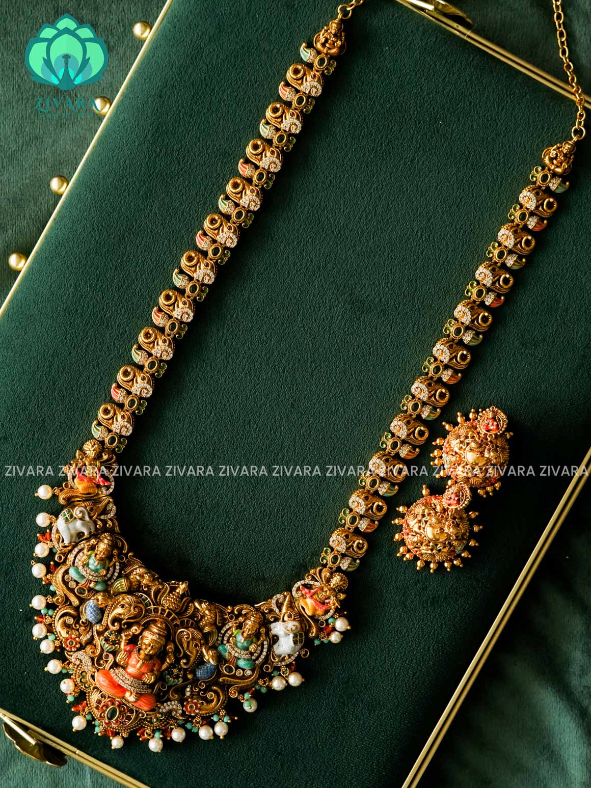 MADHURYA -  3D LAKSHMI handpainted HAARAM - Traditional south indian premium neckwear - Zivara Fashion