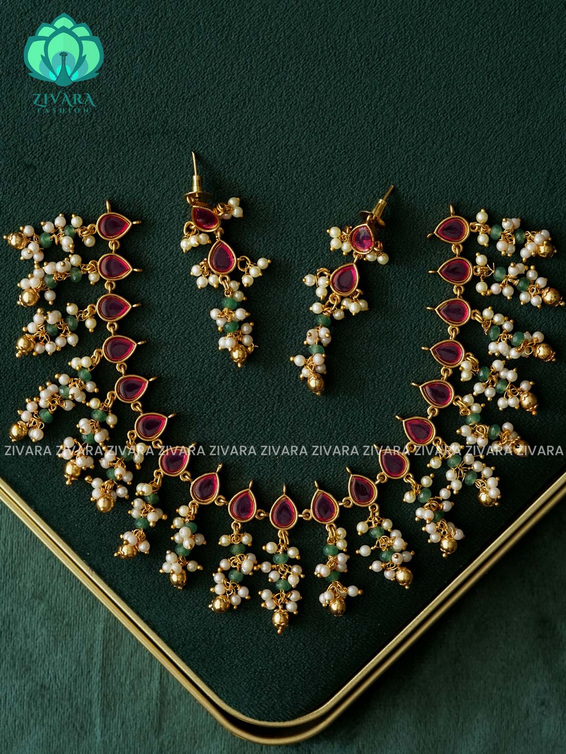 AKSHAYAM - Simple Ruby Trending  neckwear with pearl hangings - Zivara Fashion - latest jewellery design