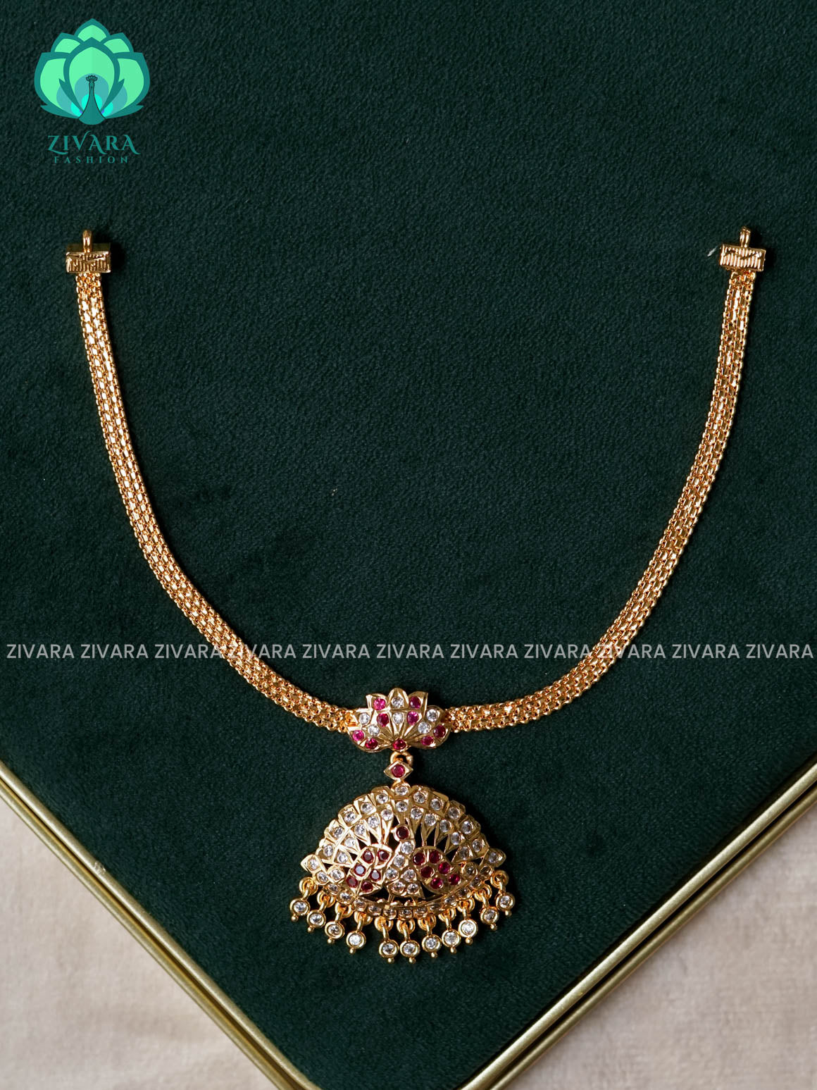 AMBIGAI- PEACOCK  RUBY STONE  MICROGOLD POLISH ATTIGAI - Zivara Fashion- latest jewellery design
