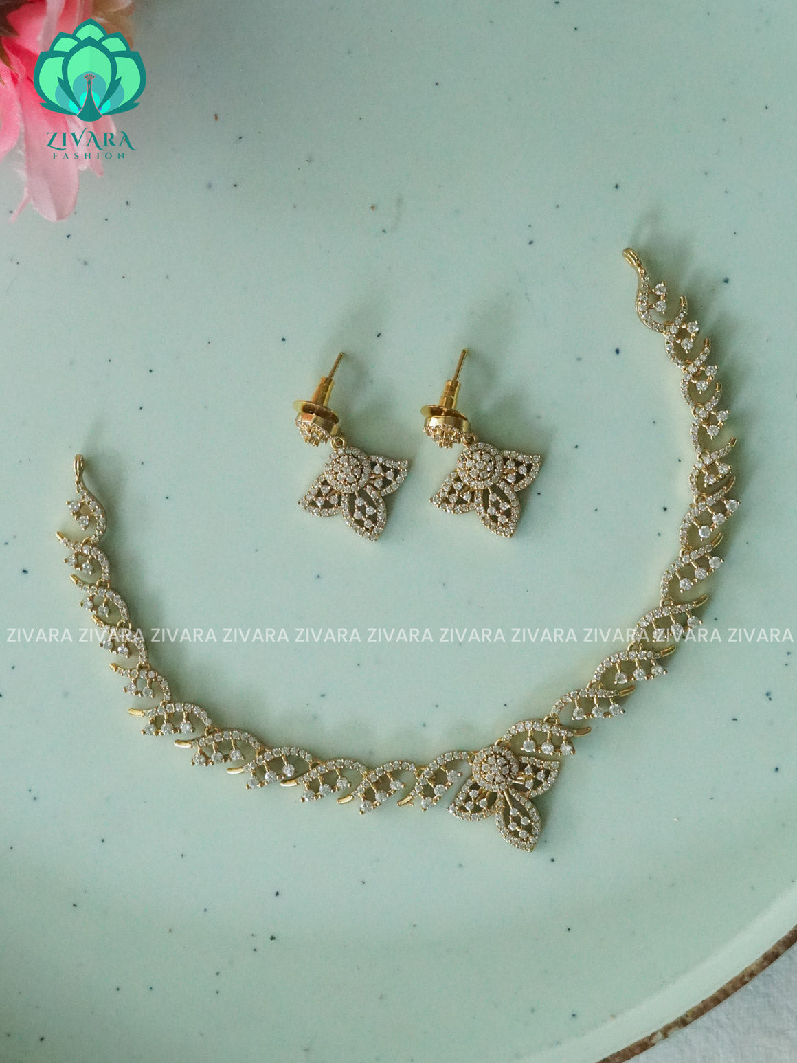 Kanya -DIAMOND REPLICA - SUBTLE POLISH stylish and minimal elegant neckwear with earrings- Zivara Fashion