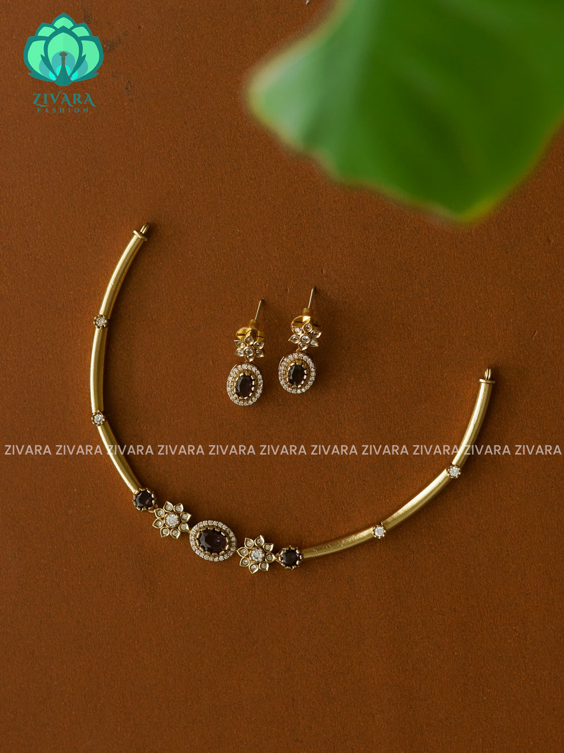 Purple Simple and cute hasli - Traditional south indian premium neckwear with earrings- Zivara Fashion- latest jewellery design