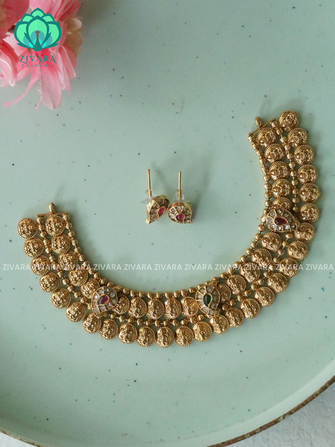 COIN - Normal matte NECKWEAR  with earrings-latest south indian jewellery