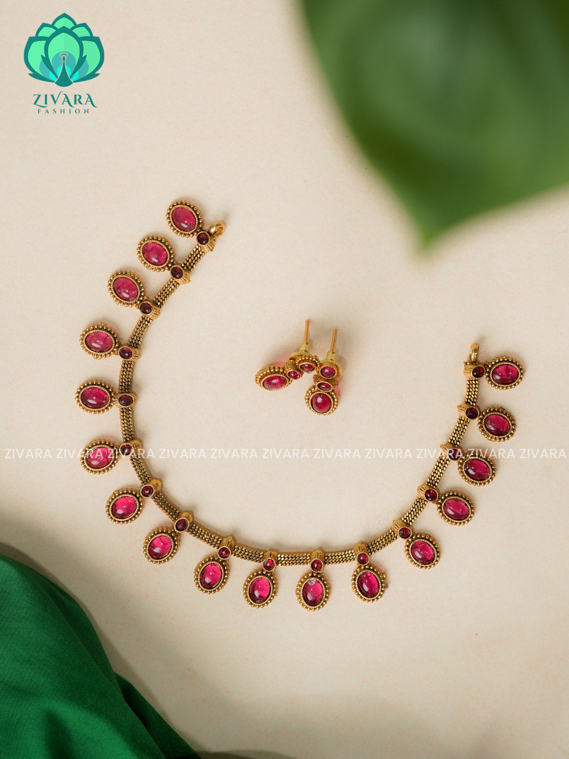 RUBY -OVAL MOTIF NORMAL MATTE neckwear with earrings- Zivara Fashion- latest jewellery design