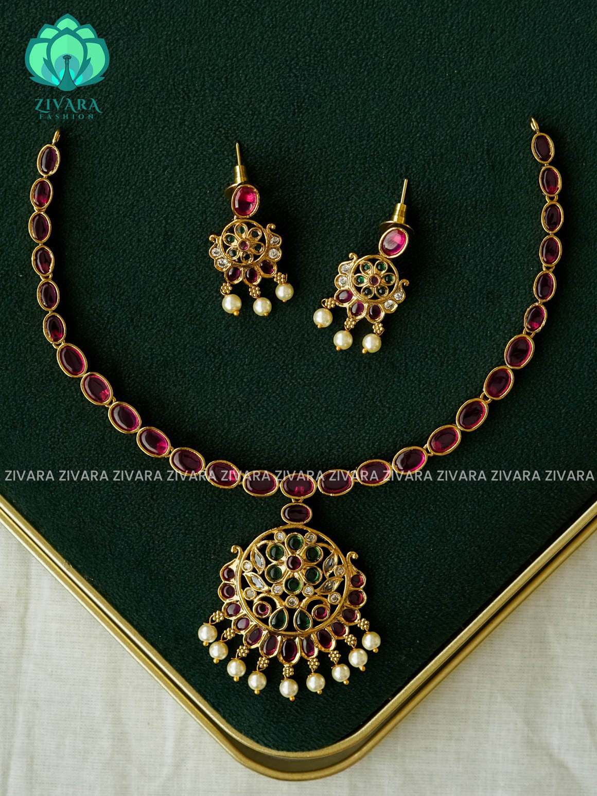 REAL KEMP FLOWER  NECKWEAR - Traditional south indian premium neckwear - Zivara Fashion- latest jewellery design