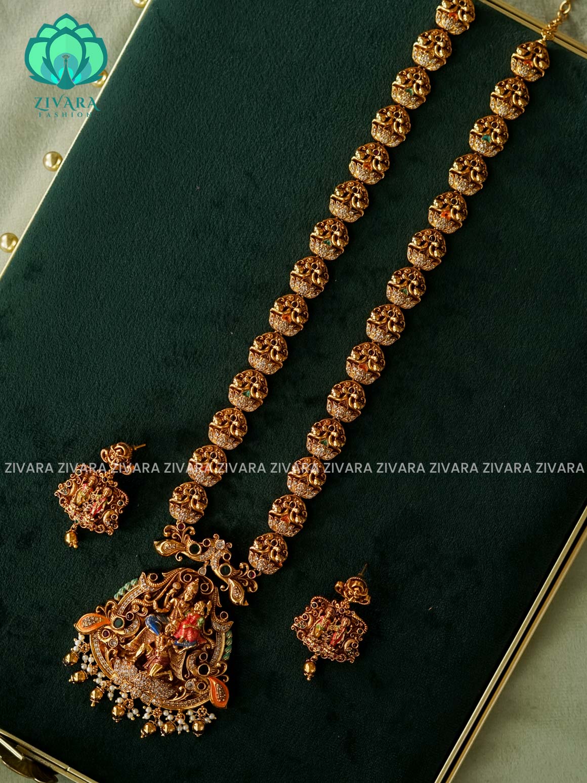 MADHURYA -  GARUDA VISHNU handpainted HAARAM - Traditional south indian premium neckwear with earrings- Zivara Fashion