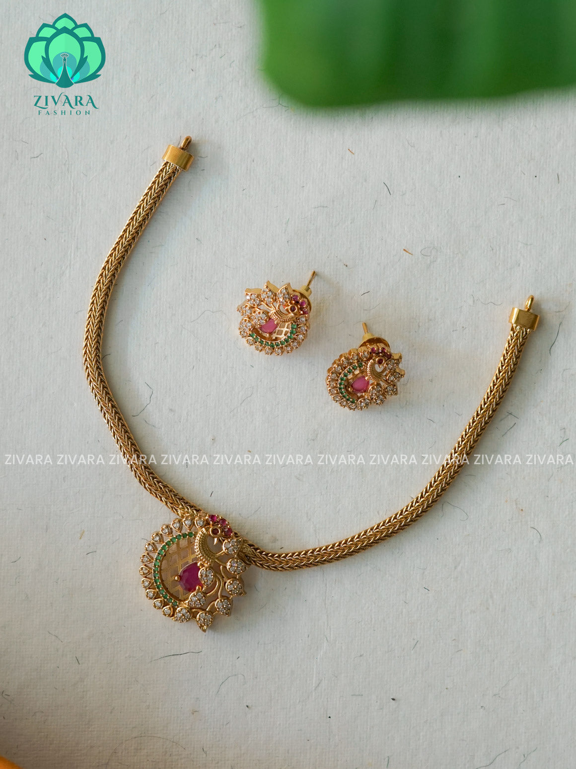 KIDS FRIENDLY Flexible chain  PEACOCK  pendant-Traditional south indian premium neckwear with earrings- Zivara Fashion- latest jewellery design.