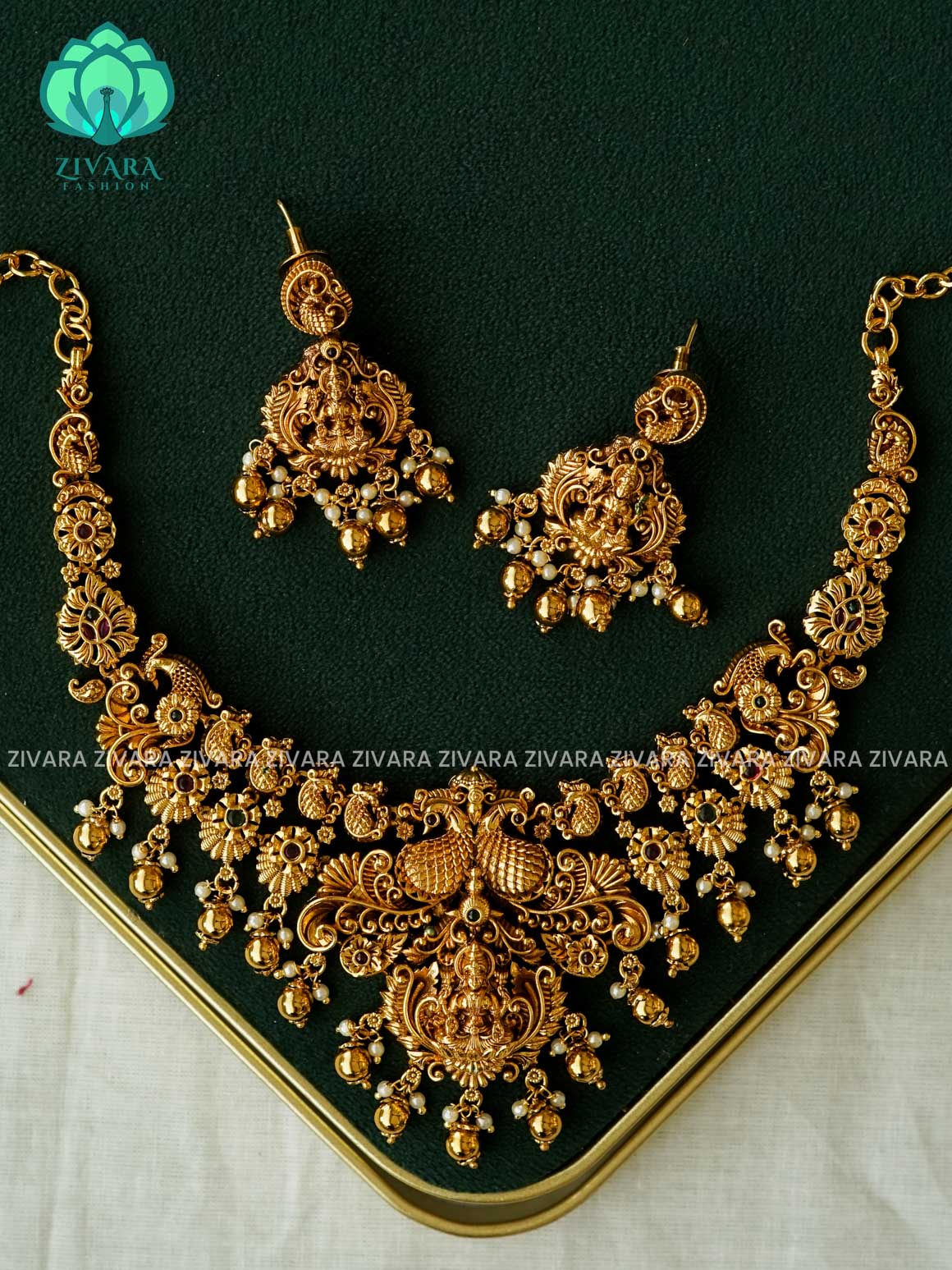 Temple neckwear -Traditional south indian premium neckwear with earrings- Zivara Fashion- latest jewellery design