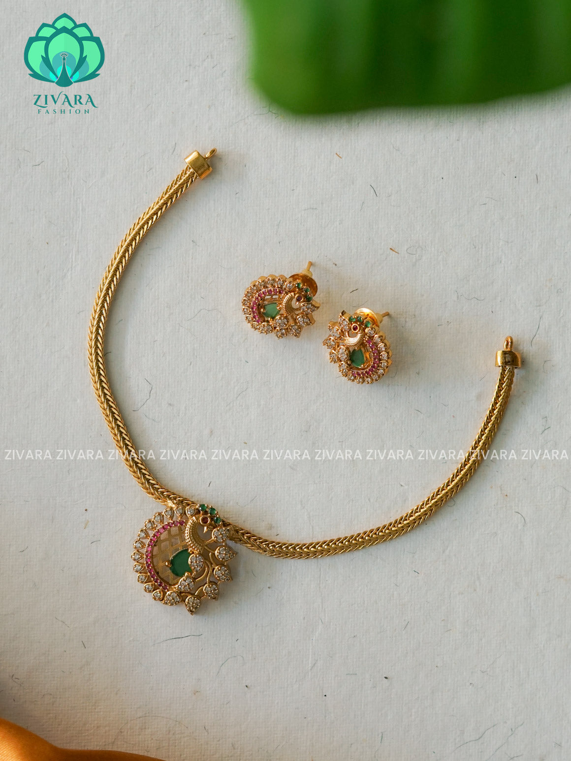 KIDS FRIENDLY Flexible chain  PEACOCK  pendant-Traditional south indian premium neckwear with earrings- Zivara Fashion- latest jewellery design.