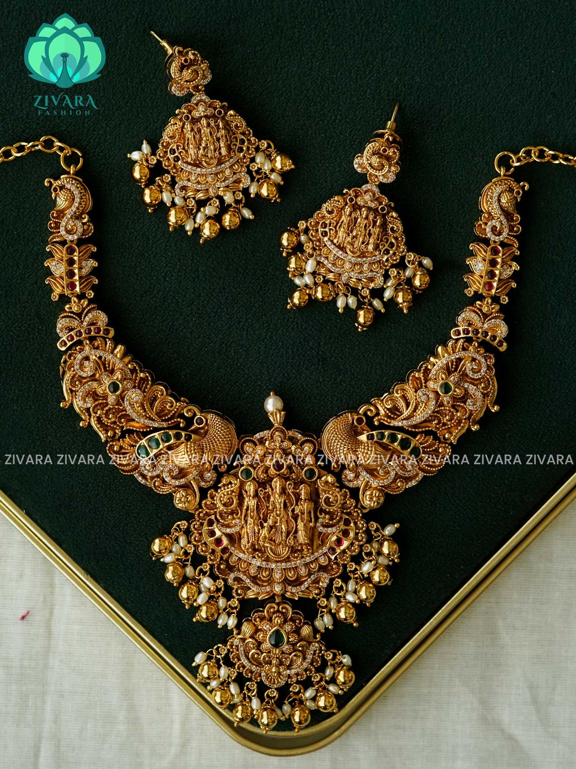 Akshayam- bridal temple neckwear -Traditional south indian premium neckwear with earrings- Zivara Fashion- latest jewellery design
