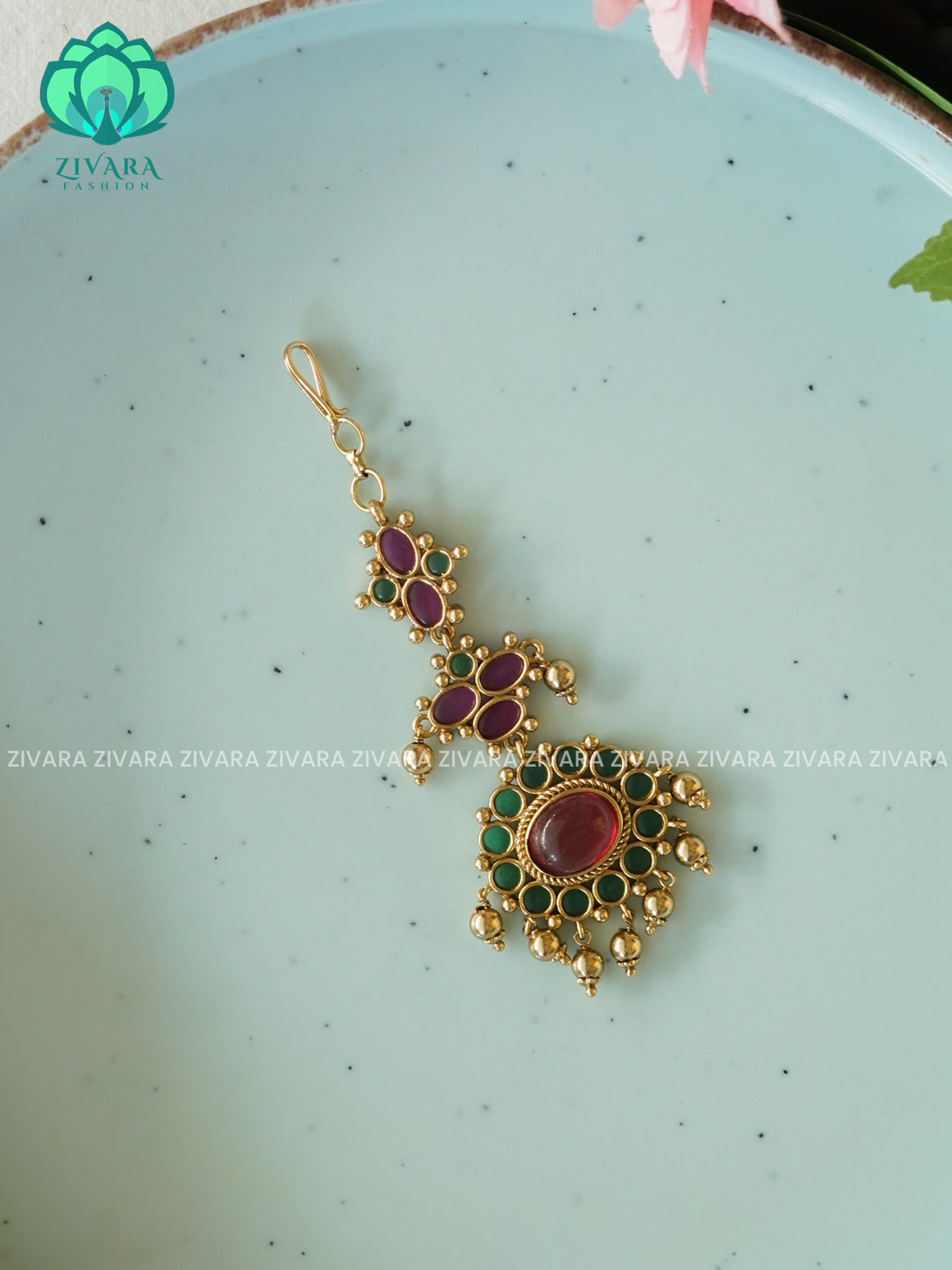 Green stone  - Bridal maang tikka, chutti- bridal head accessory- latest bridal collection - Zivara fashion