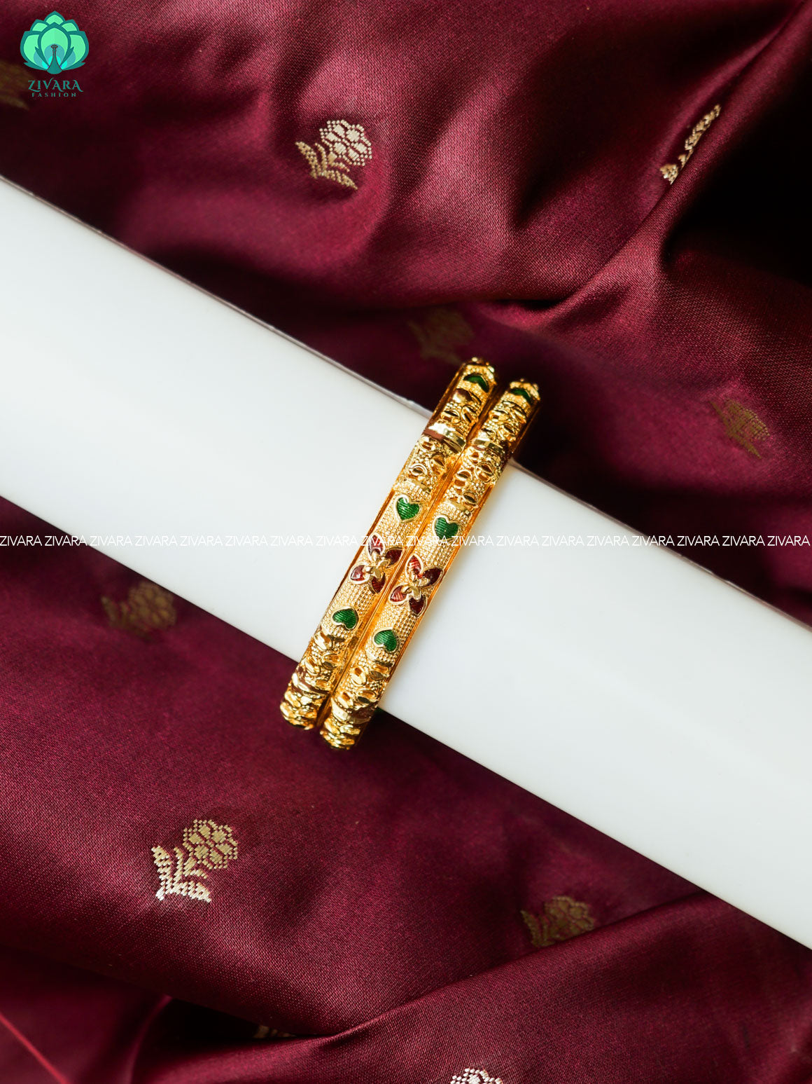 2 PIECE FLORAL GOLD LOOK ALIKE KIDS EXCLUSIVE BANGLES - ZIVARA FASHION