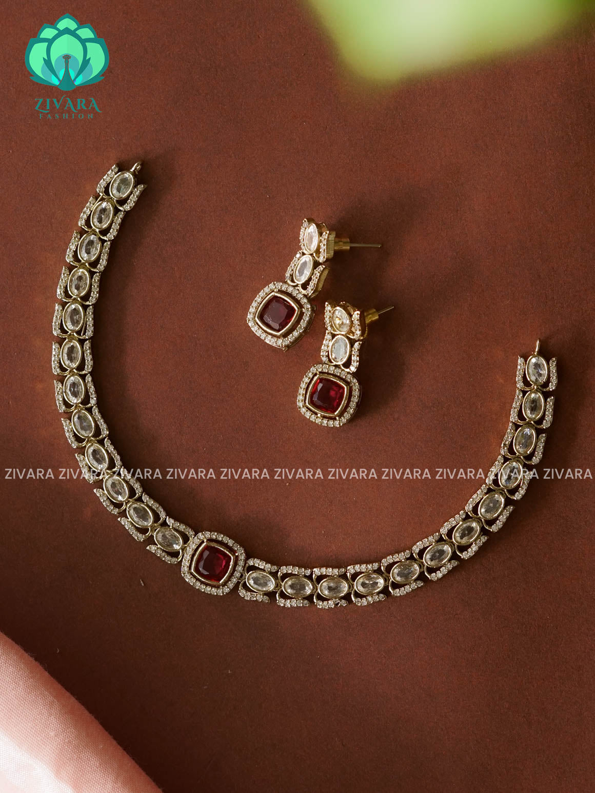 RUBY - STRAIGHT LINE  - stylish and minimal elegant neckwear with earrings- Zivara Fashion