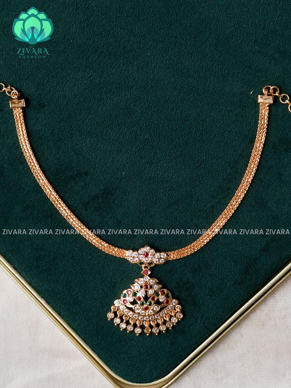 AMBIGAI-  RUBY GREEN MICROGOLD POLISH ATTIGAI - Zivara Fashion- latest jewellery design