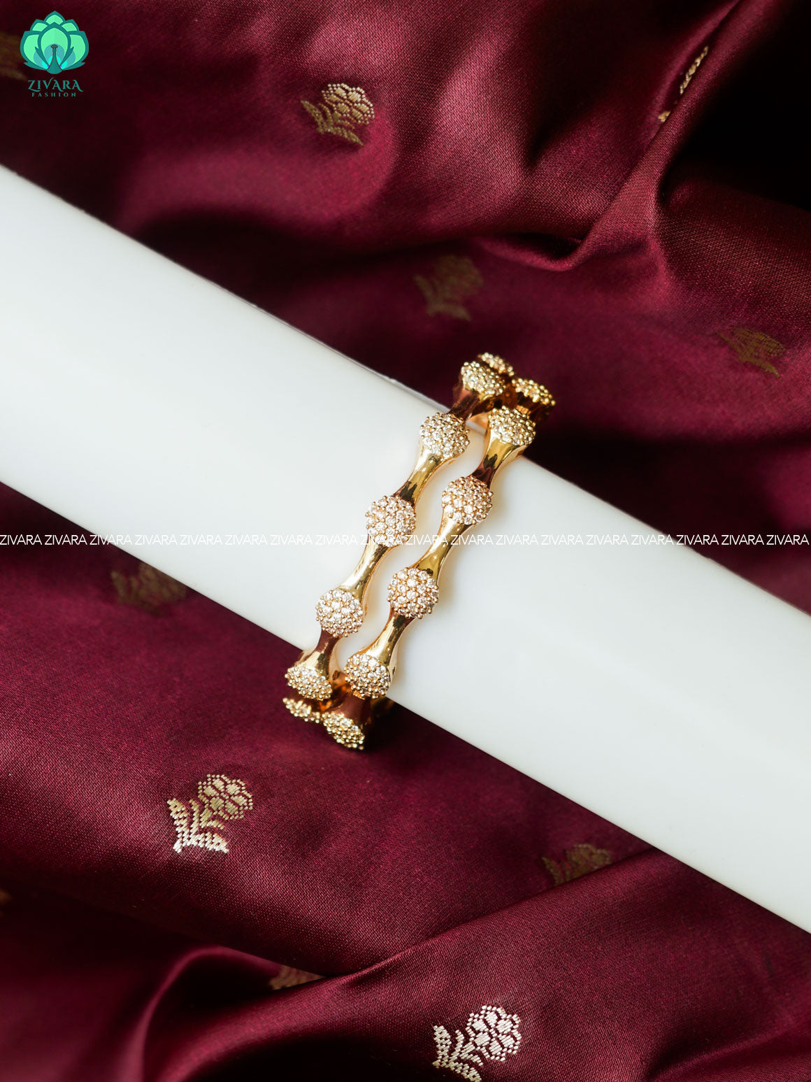 2 piece  white stone motif gold polish  bangles  - Premium quality bangles - Zivara fashion