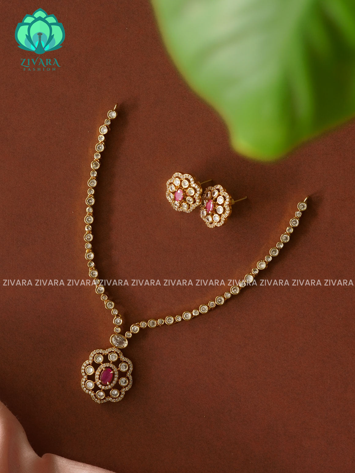 RUBY - HOT SELLING FLOWER PENDANT - stylish and minimal elegant neckwear with earrings- Zivara Fashion