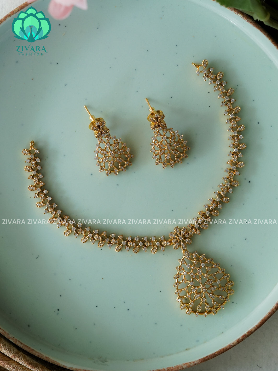WHITE STONE   stylish and minimal elegant neckwear with earrings- Zivara Fashion
