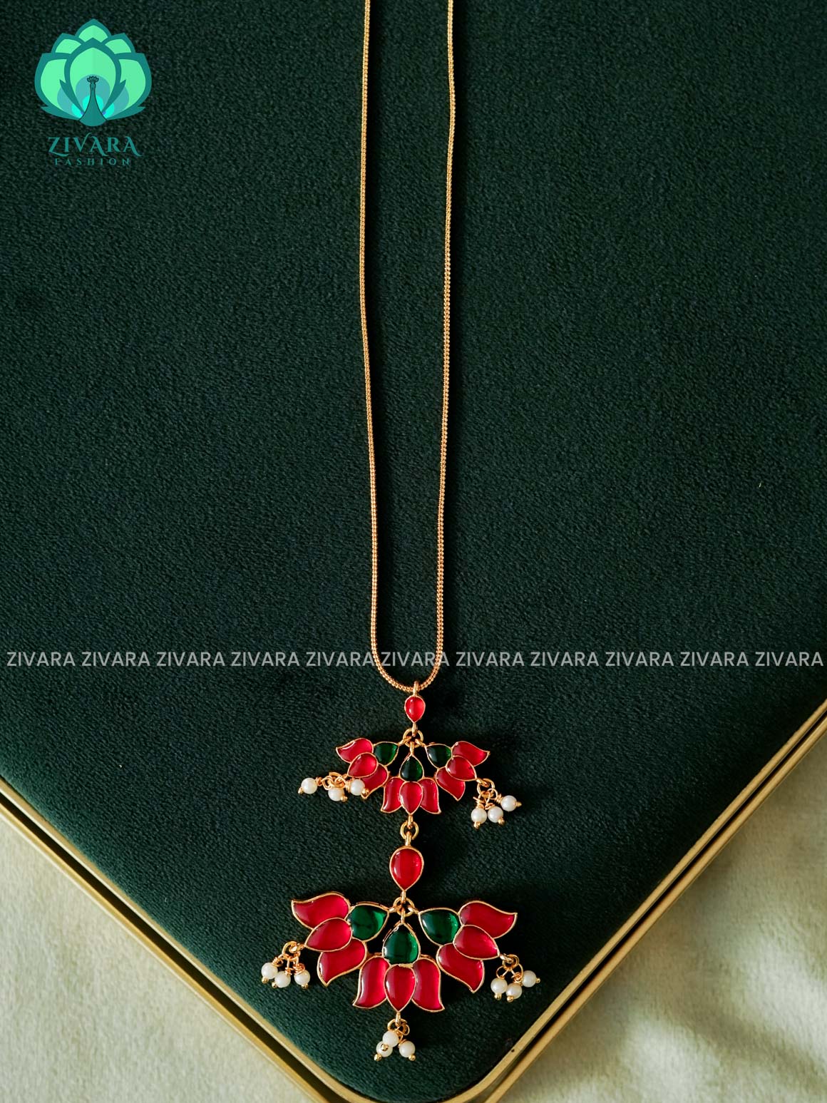 KAMALI - PINK GREEN LOTUS HANDMADE NECKWEAR  - Zivara Fashion - latest jewellery design