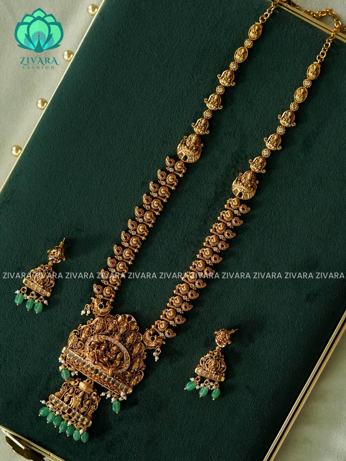 DASAVATHARAM  BRIDAL VINTAGE FINISH HAARAM - Traditional PREMIUM MATTE polish MIDCHEST haaram/neckwear with earrings- Zivara Fashion