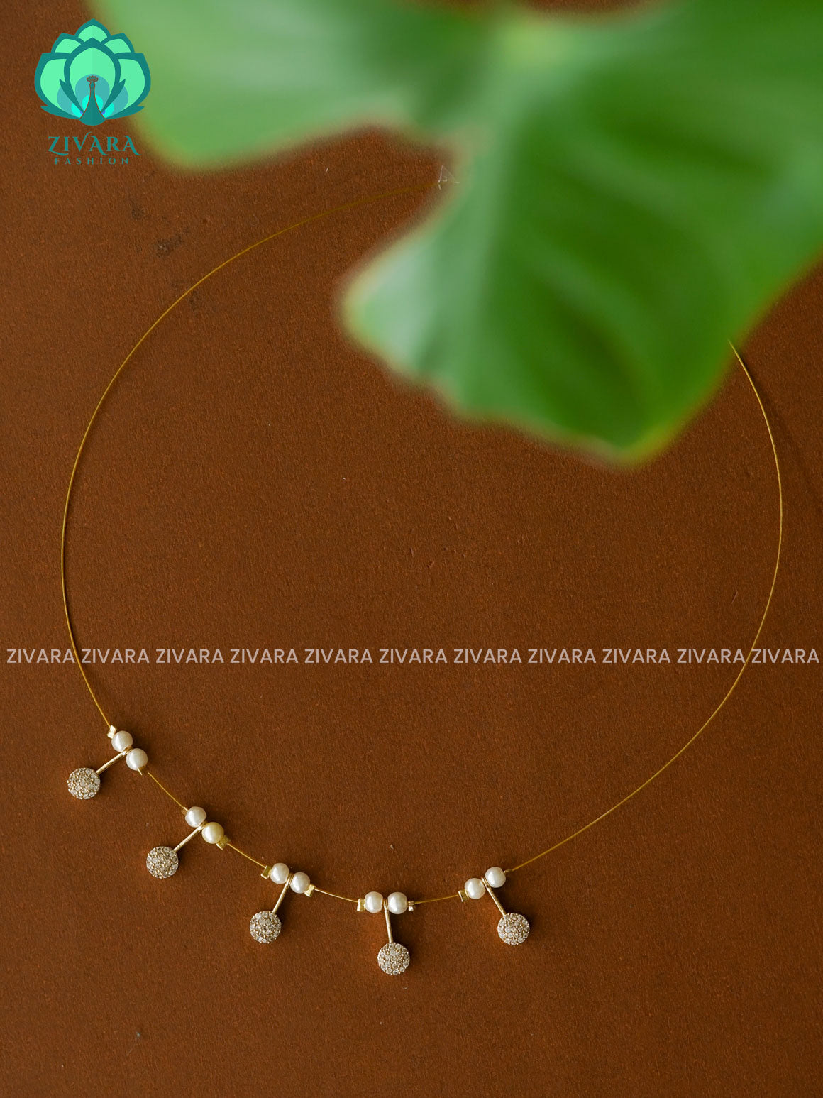 WHITE STONE - TAMARA INVISIBLE MINIMAL ELEGANT HANDMADE NECKLACE WITH BRILLIANT FINISH MOTIFS- ZIVARA FASHION