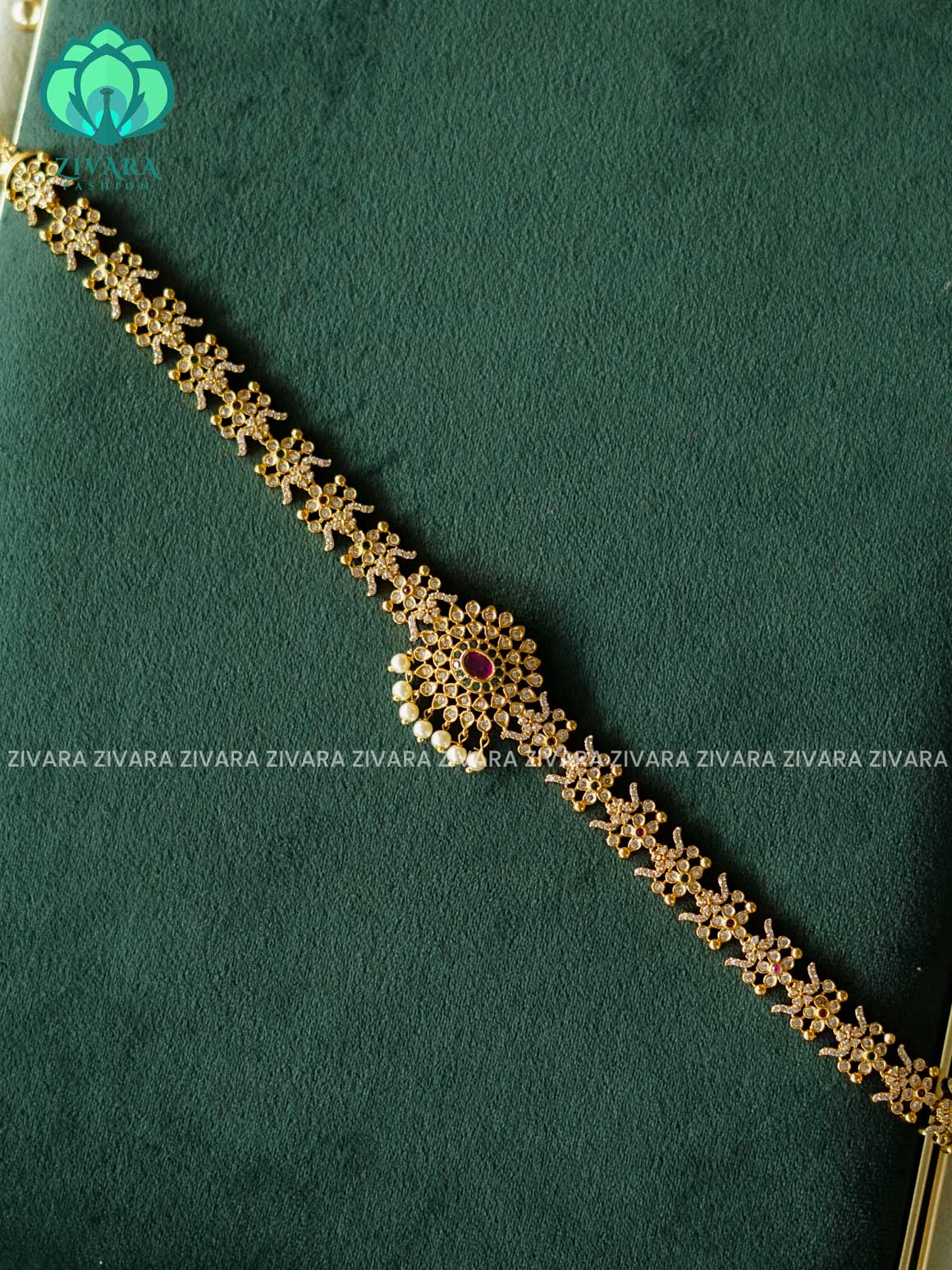 WHITE STONE HIPCHAIN  - NORMAL MATTE Latest South indian budget friendly collection- Zivara FashioN
