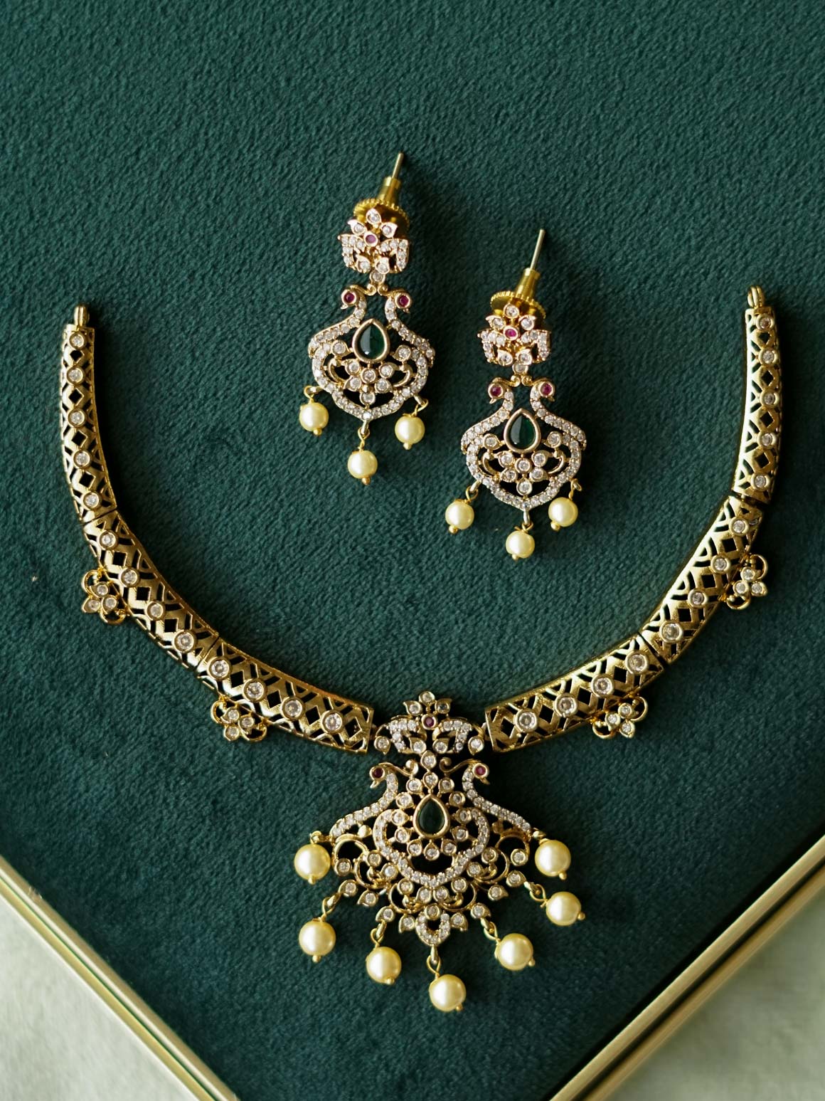 CUTE PENDANT HASLI NECK WEAR WITH EARRINGS   - Premium quality CZ Matte collection-south indian jewellery