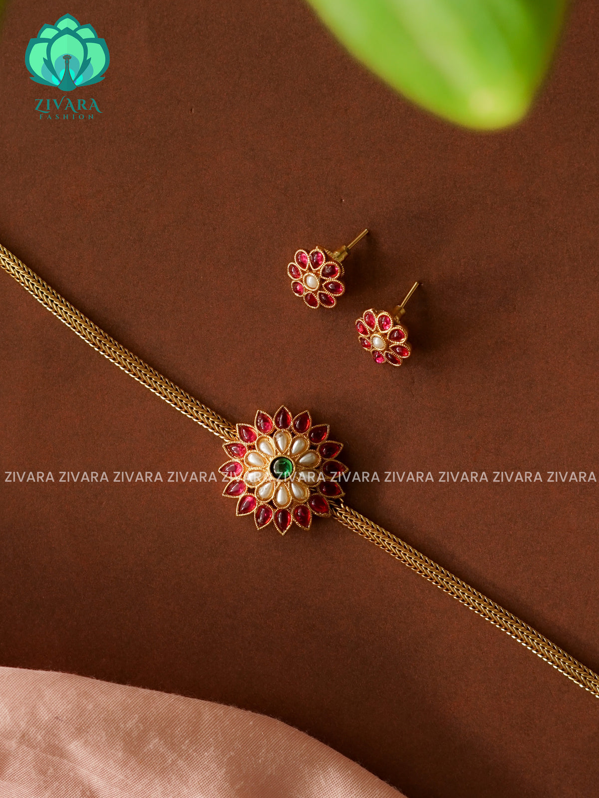 Ruby pearl - Trending  flower  with earrings-latest south indian jewellery