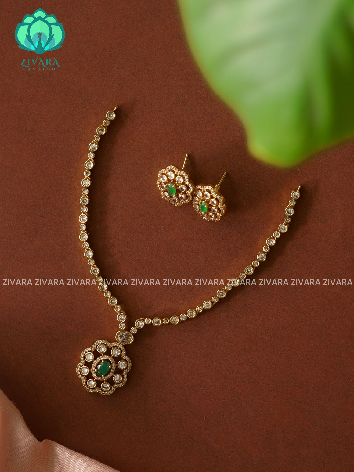 GREEN- HOT SELLING FLOWER PENDANT - stylish and minimal elegant neckwear with earrings- Zivara Fashion