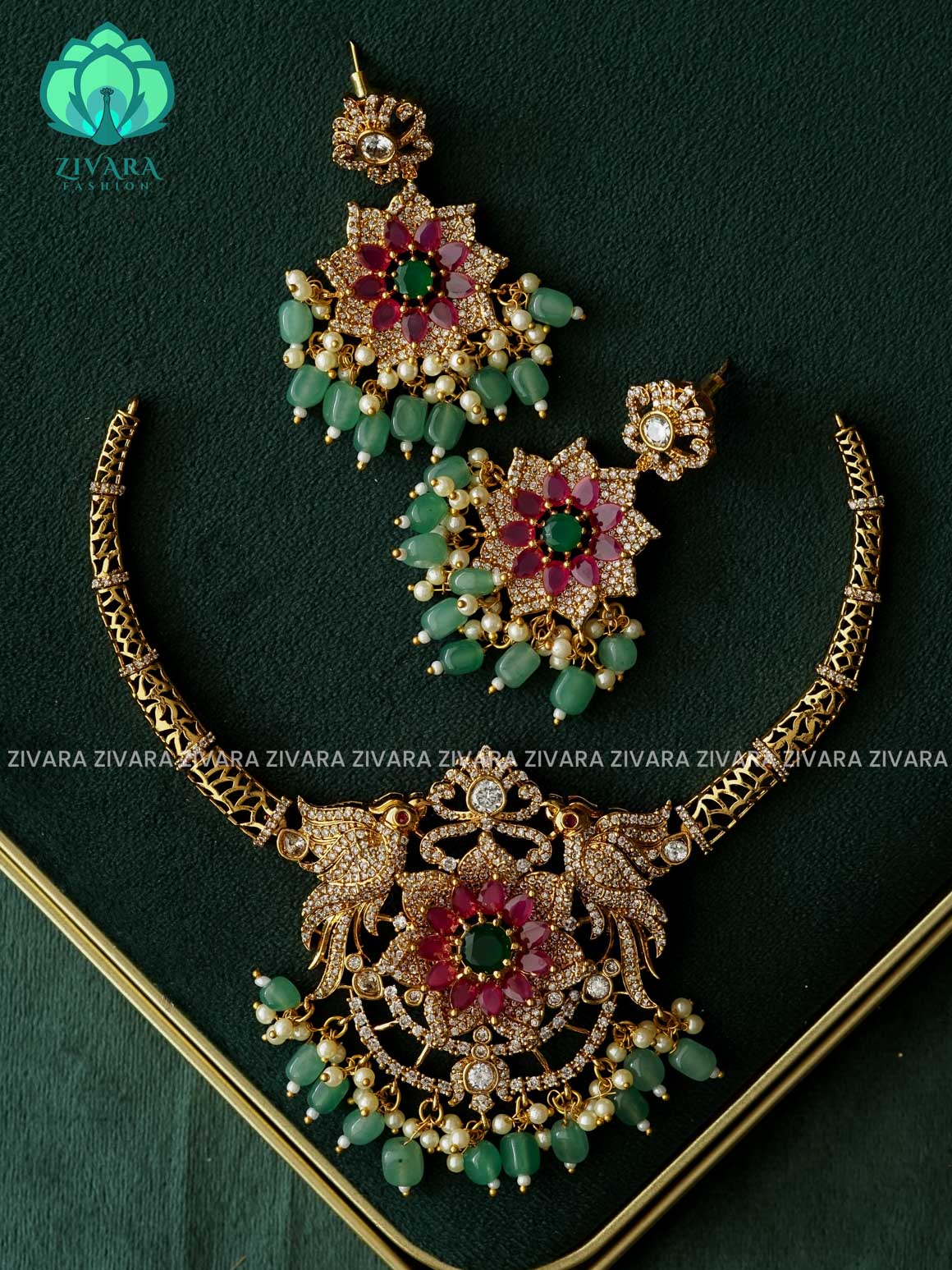 AKSHAYAM - EXUBERANT BRIDAL PEACOCK HASLI  - TRADITIONAL NECKWEAR WITH EARRINGS- LATEST JEWELLERY COLLECTION