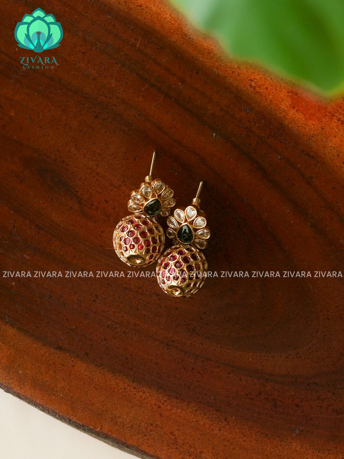 REAL KEMP BALL HANGING  TRADITIONAL PREMIUM MATTE STUD- latest jewellery collection- zivara fashion