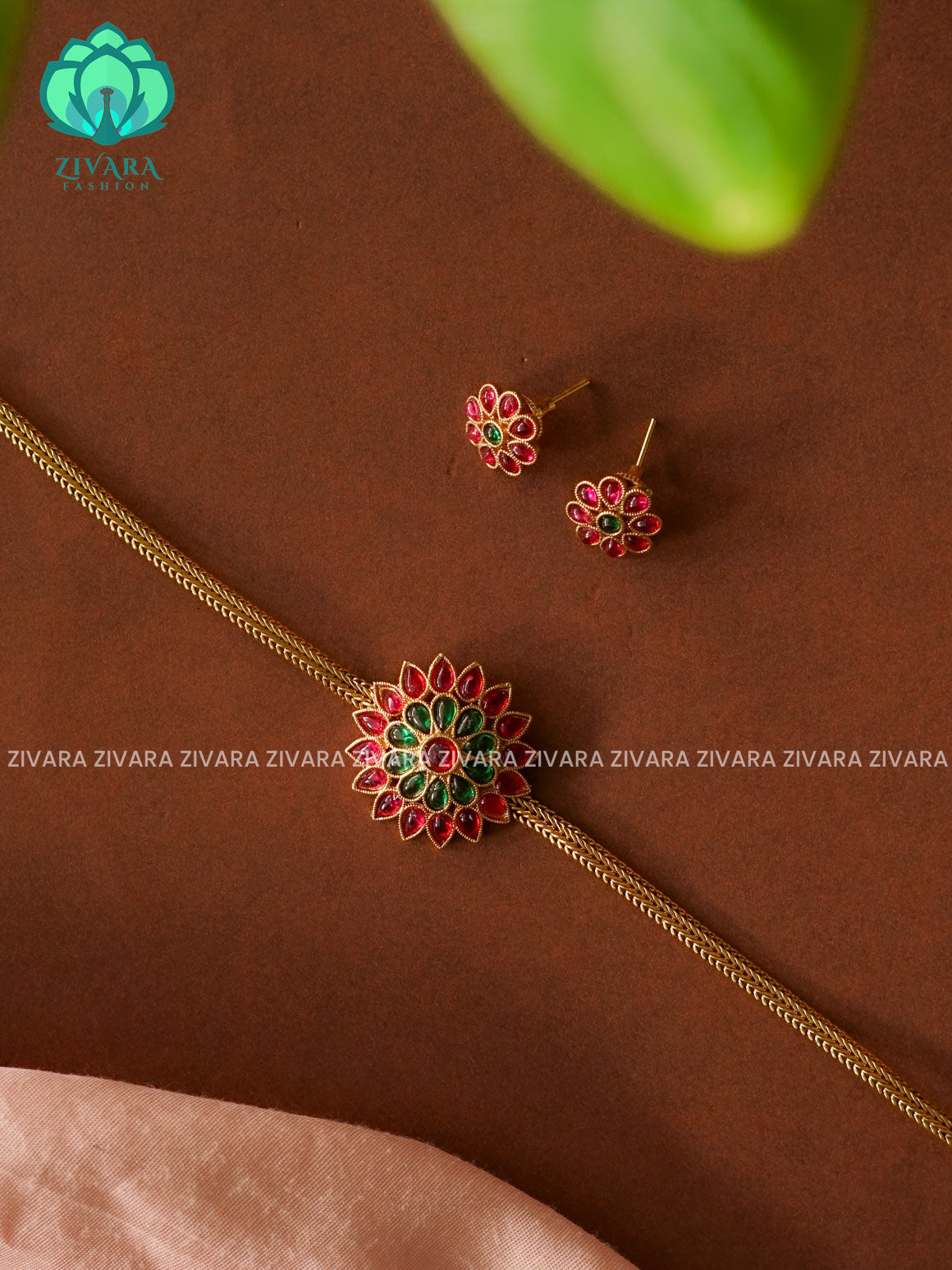 Ruby green  - Trending  flower  with earrings-latest south indian jewellery