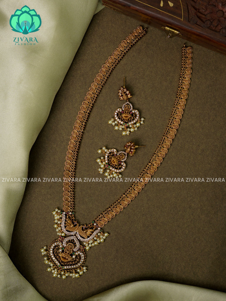 TEMPLE PENDANT COIN  - Traditional PREMIUM MATTE polish haaram/neckwear with earrings- Zivara Fashion