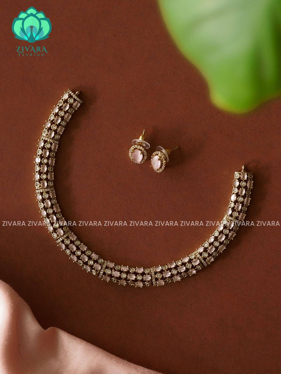 PASTEL PINK HASLI - stylish and minimal elegant neckwear with earrings- Zivara Fashion