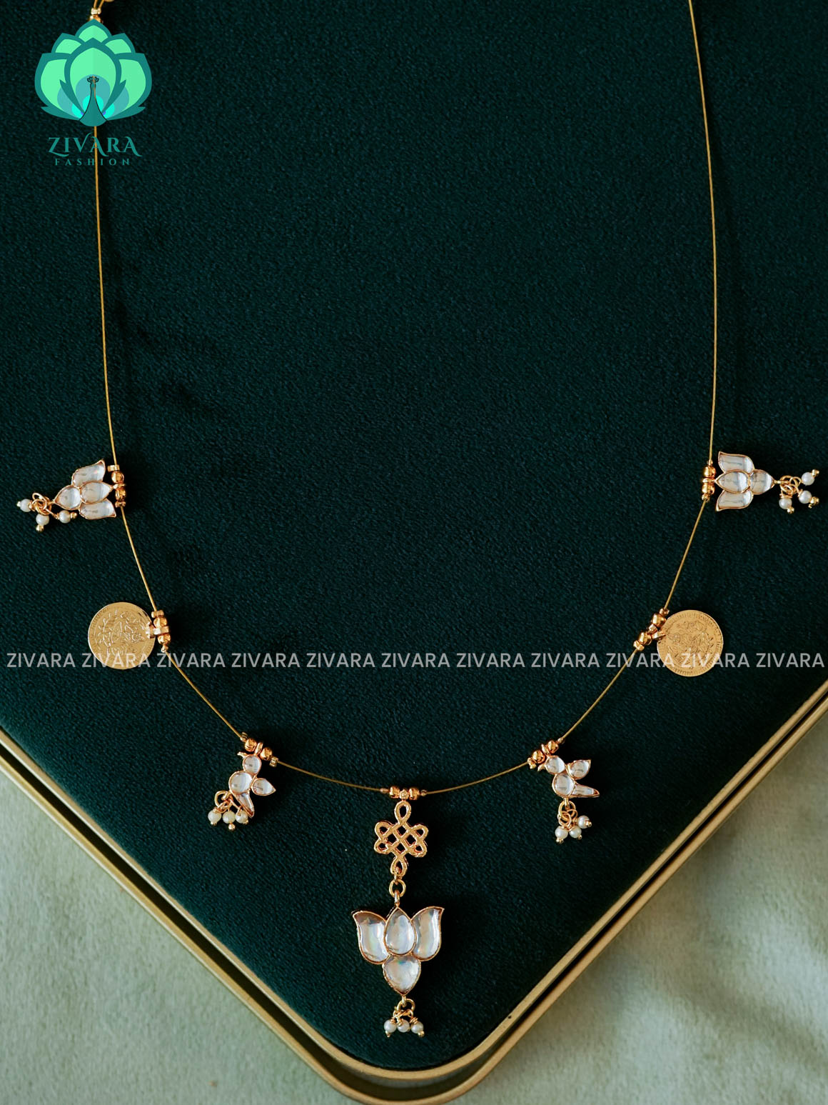 KAMALI -WHITE  -TAMARA INVISIBLE MINIMAL ELEGANT HANDMADE NECKLACE WITH BRILLIANT FINISH MOTIFS- ZIVARA FASHION