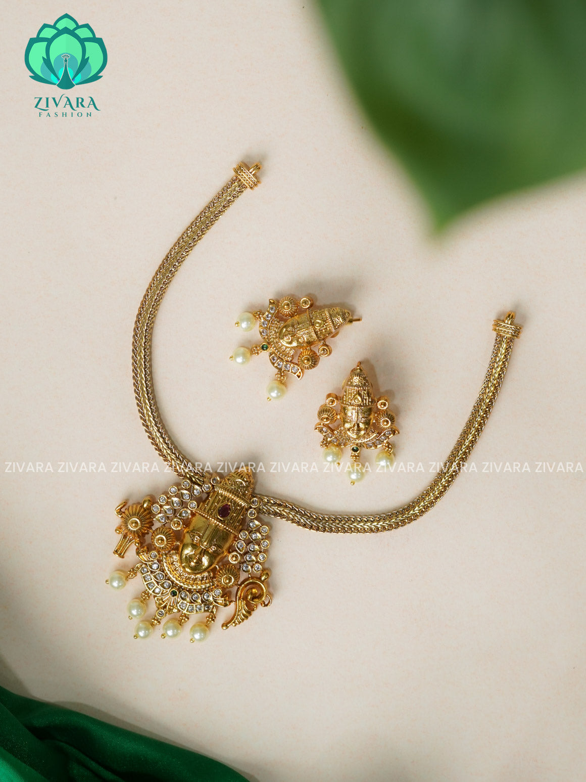 RUBY- Flexible chain and TIRUMAL pendant -Traditional south indian premium neckwear with earrings- Zivara Fashion- latest jewellery design.