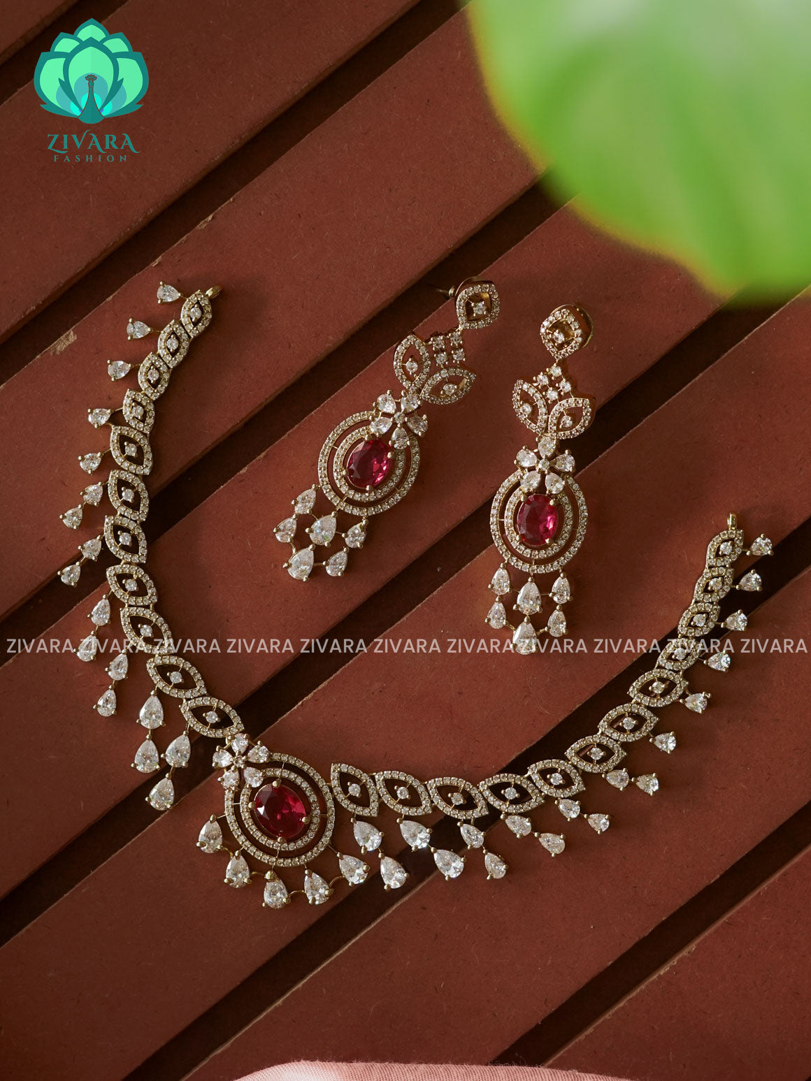 Ruby - Hanging tear - Trending  stylish and minimal elegant neckwear with earrings- Zivara Fashion