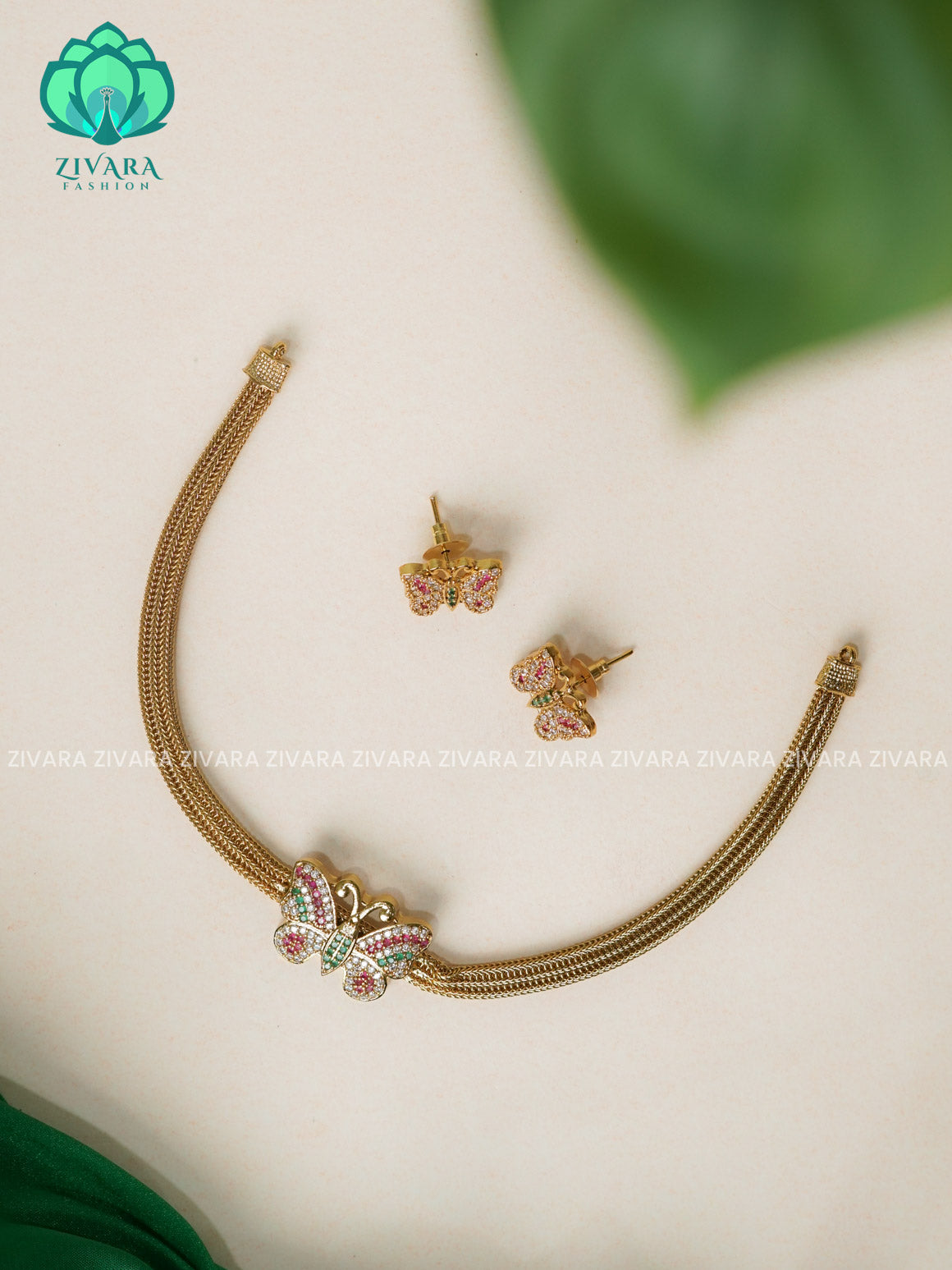 BUTTERFLY PENDANT WITH FLEXIBLE CHAIN   -  Traditional south indian premium neckwear with earrings- Zivara Fashion- latest jewellery design.