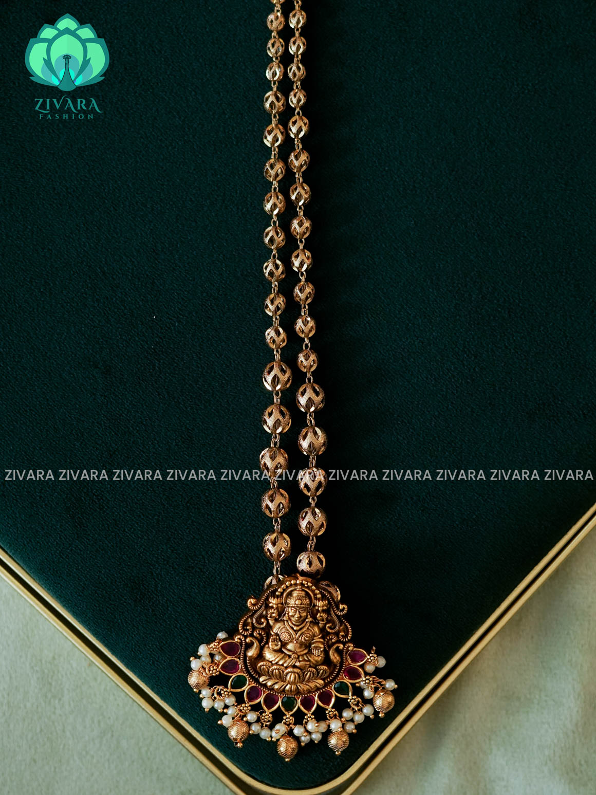 TEMPLE PENDANT  cutting BALL CHAIN - Traditional MATTE polish MIDCHEST haaram/neckwear- Zivara Fashion
