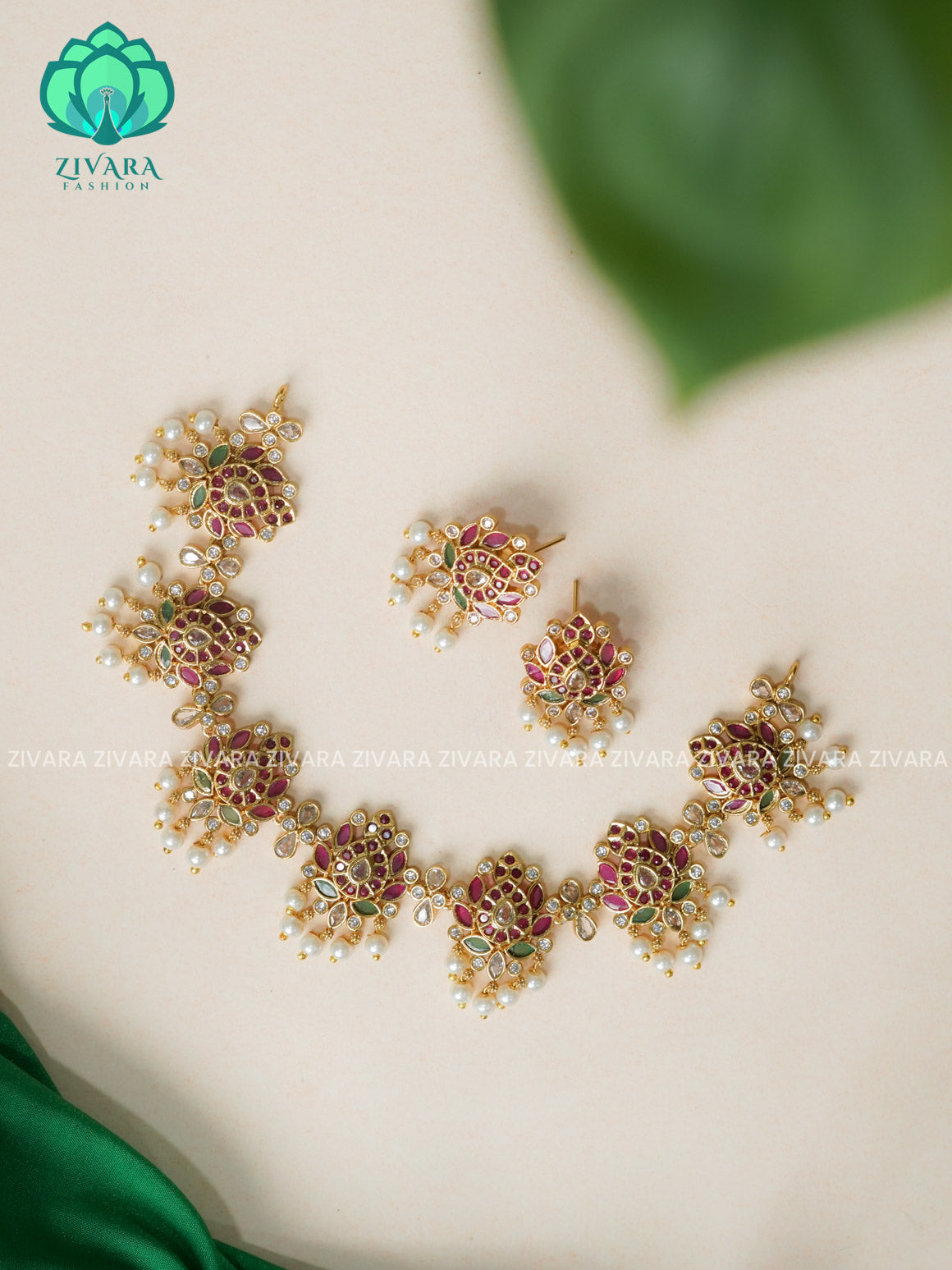 LOTUS  -  Traditional south indian premium neckwear with earrings- Zivara Fashion- latest jewellery design.