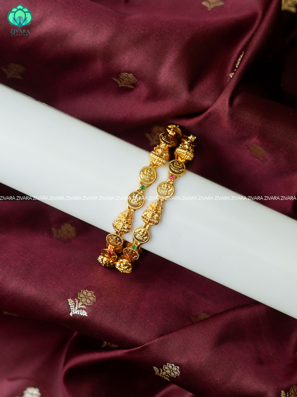 2 piece gold polish COIN WITH TEMPLE - Premium quality  bangles - Zivara fashion
