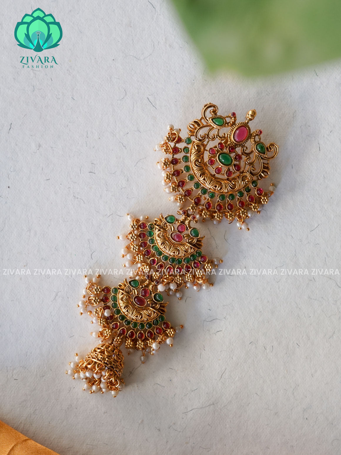 RUBY AND GREEN  - TEMPLE NORMAL MATTE CHOTIS (4 TO 5.5 INCHES)- TRADITIONAL BRIDAL HAIR ACCESSORIES- ZIVARA FASHION