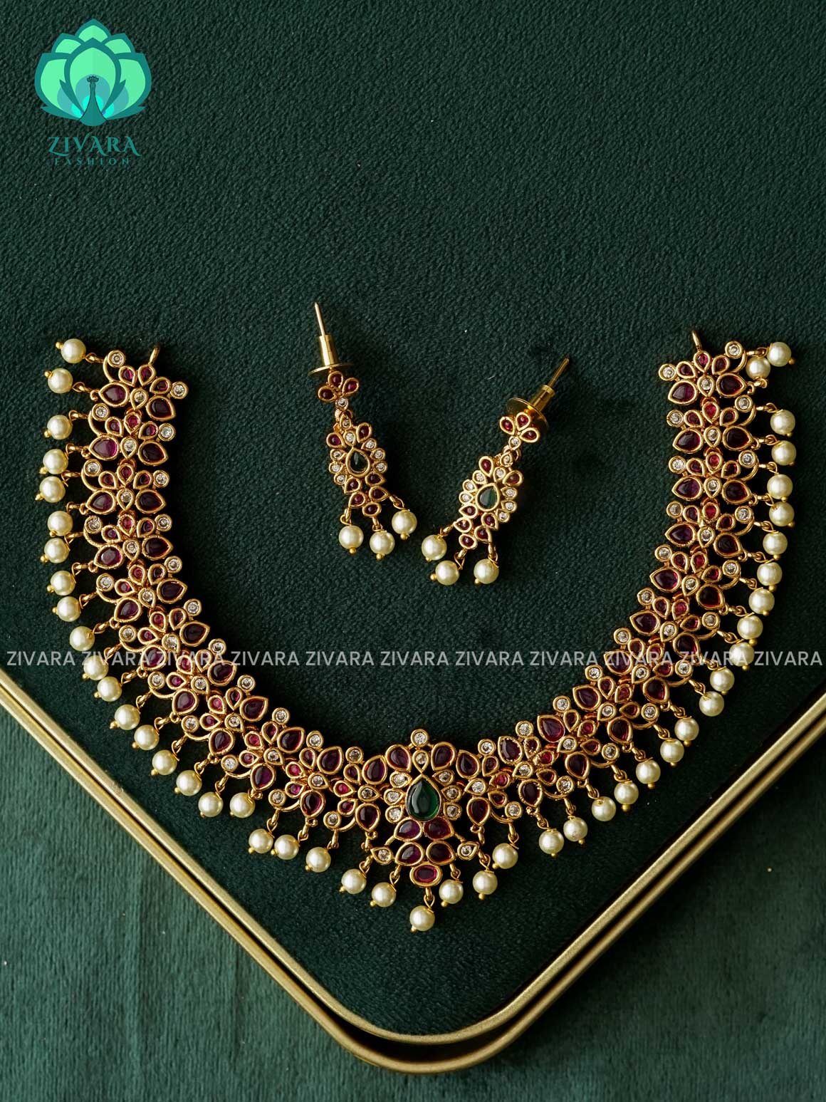 REAL KEMP neckwear with ruby beads hangings NECKWEAR - Zivara Fashion