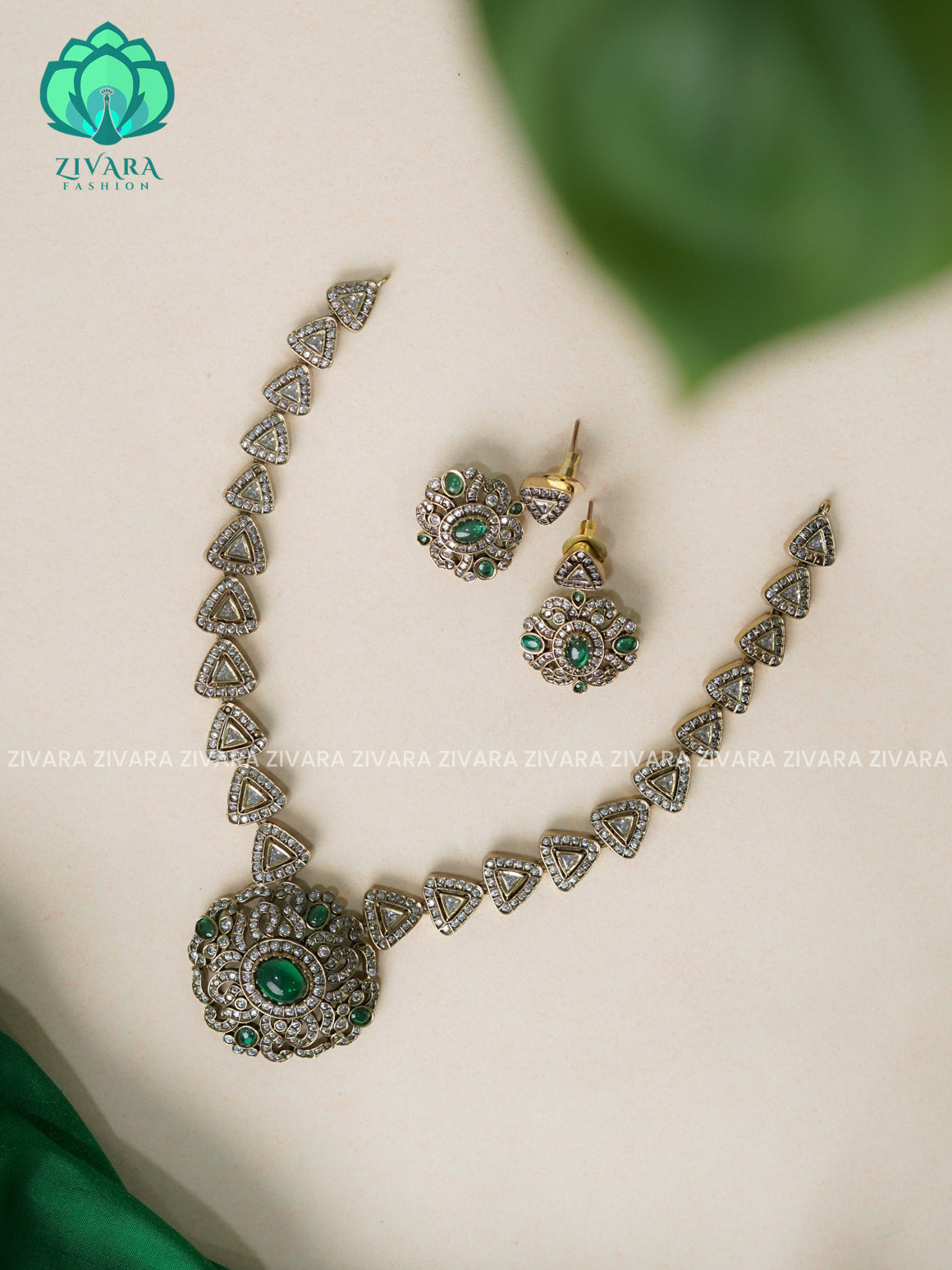 GREEN    - Ultra premium victoria finish dark polish trending neckwear collection- bridal collection- Zivara FashioN