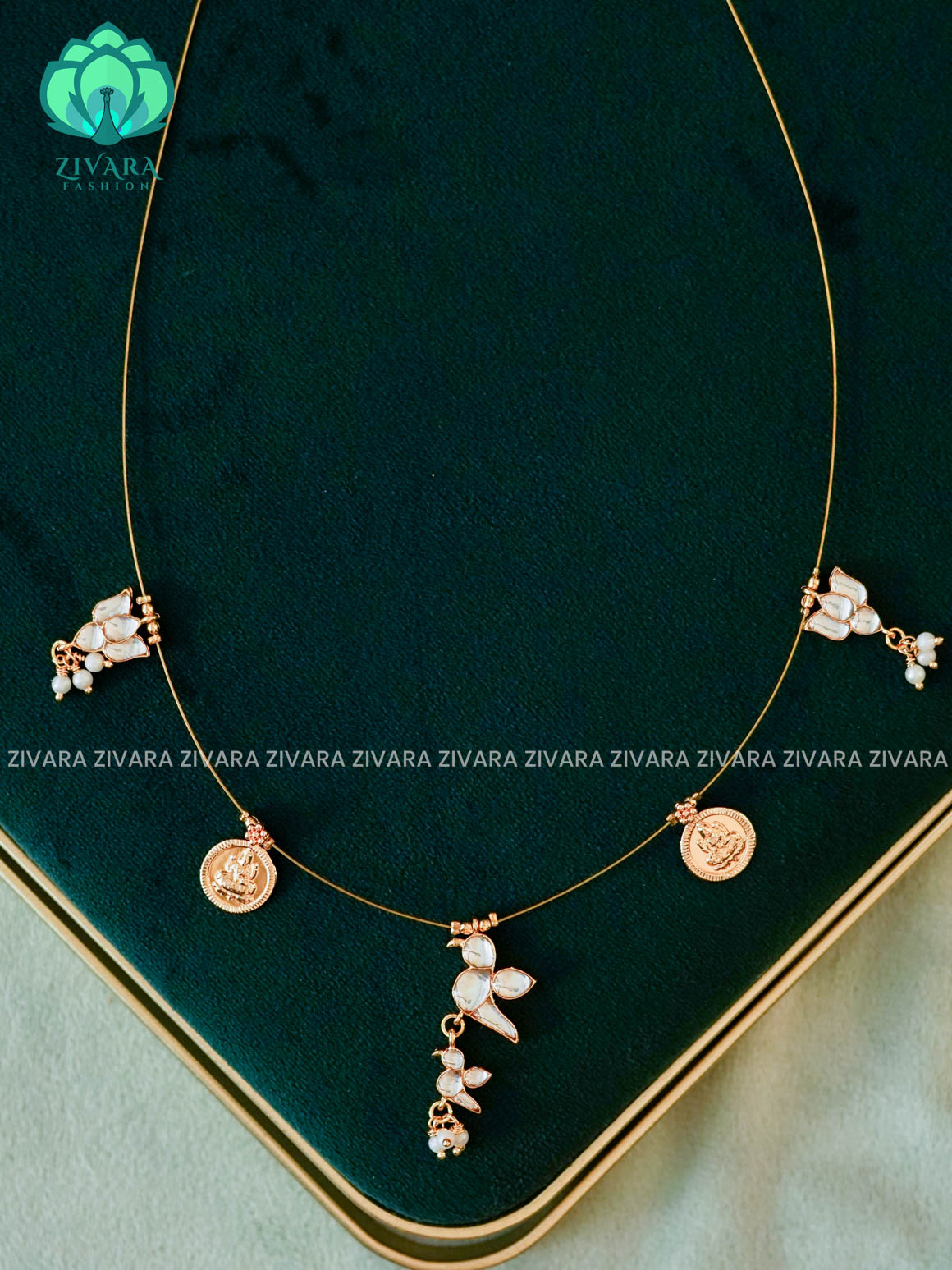 KAMALI -WHITE  -TAMARA INVISIBLE MINIMAL ELEGANT HANDMADE NECKLACE WITH BRILLIANT FINISH MOTIFS- ZIVARA FASHION